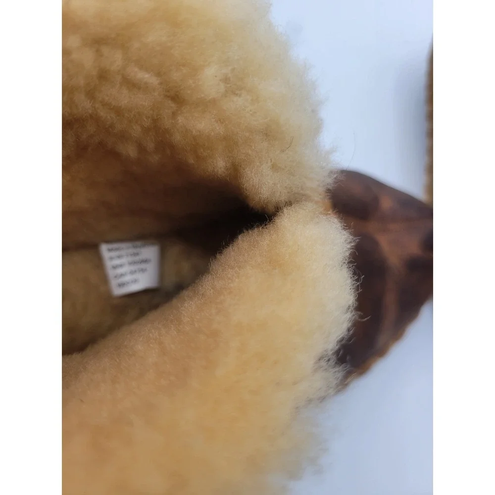 LL Bean Wicked Good Shearling Moccasin Slippers Brown Leather Mens 8 M